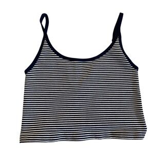 FP Movement Free People Striped Ribbed Cropped Cami Tank - Navy/White